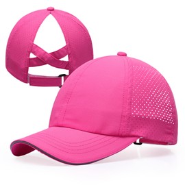 BAOPLAYKIDS Kids Active Ponytail Hat, Ponytail Cap, Girls Baseball Hat with Ponytail Hole Opening, Cute Hats for Girl Ages 7-12 Years Hot Pink