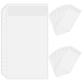 12PCS A6 Binder Pockets, 6 Holes Binder Inserts Money Organizer Budget Cash Stuffing Envelopes for Budgeting, Clear Pouch, Waterproof PVC Loose Leaf Bags for 6 Ring Binders, Photo Card Folder