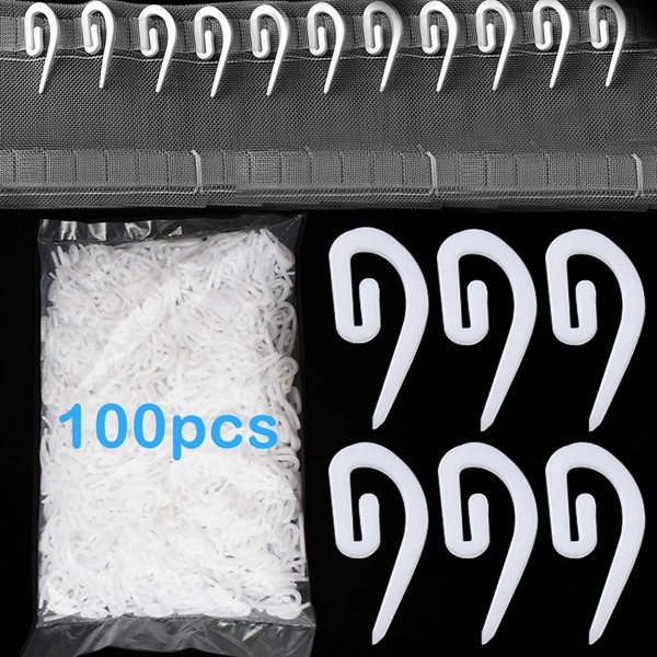 Pack of 100 white plastic curtain rolls, curtain hooks for