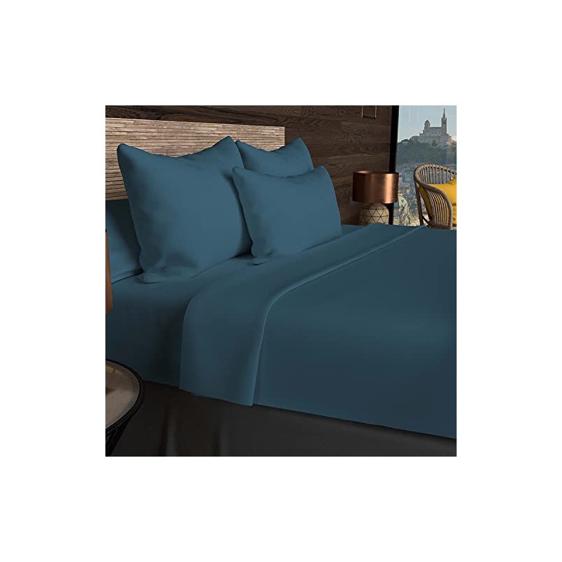 Soleil d'ocre, Fitted Sheet, Cotton 57 Threads, Duck Egg Blue,