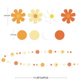 47.2 Ft Groovy Party Decorations Boho Daisy Polka Dot Garland Streamer Ombre Orange Daisy Banner Cutouts for Birthday Baby Shower Wedding Bridal Shower Spring Summer Fall Retro Hippie Decor Supplies