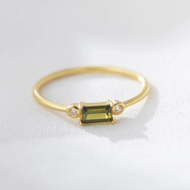 KIFUTENG Gold Birthstone Rings for Women Non Tarnish Stackable Rings Dainty 14K Gold Plated 925 Sterling Silver CZ Emerald Green Ruby Garnet Colorful Gemstone Rings Jewelry Birthday Gifts for Mom (May(Created Emerald), 8)