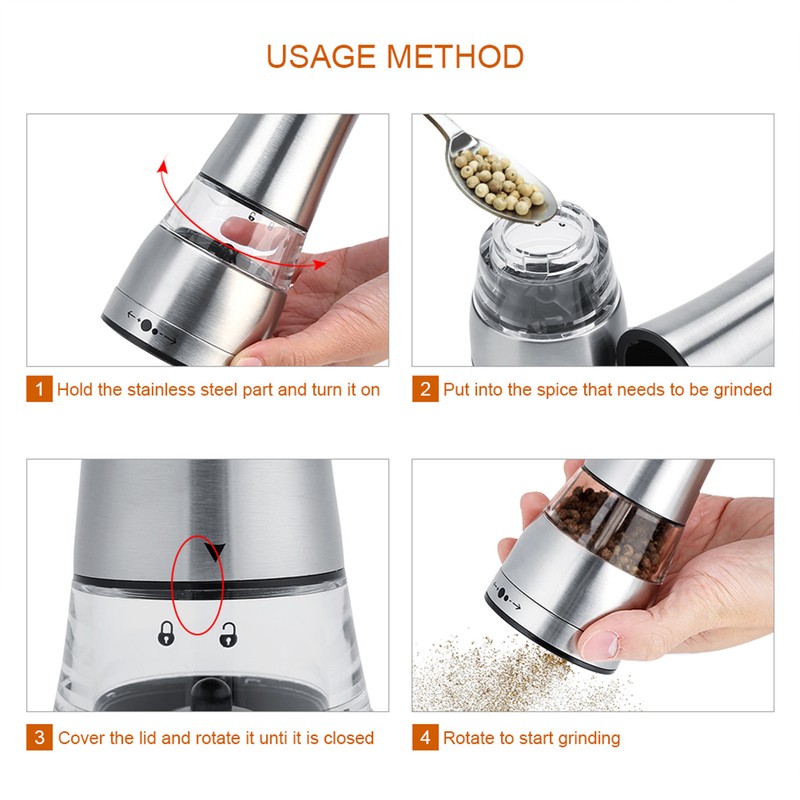 Stainless Steel & Acrylic Manual Salt & Pepper Mill Grinder