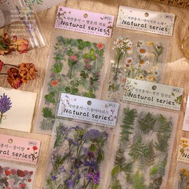 Assorted Plant Stickers Floral Stickers Set, Transparent Decorative Stickers, Scrapbook Stickers Flower Stickers Decoration for Scrapbooking Diary DIY Journals Arts