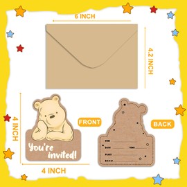 ZsaTuiy 20PCS Winnie Baby Shower Party Invitations-Winnie Birthday Invitations for Kids Birthday Party-Baby Shower Party Bear Shaped Invitations-20 Invitations with Envelopes
