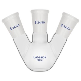 Labasics Borosilicate Glass 3 Neck Flat Bottom Boiling Flask with 24/40 Joints, for Lab Experiments, Distillation and Reflux Systems, 50ml