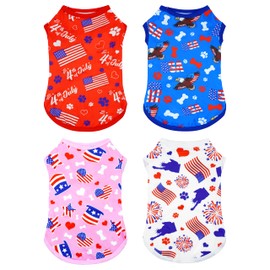PET SHOW 4 Pack 4th of July Dog Clothes for Small Medium Dogs Patriotic Shirts Stripes Stars Vest American Flag T-Shirts for Independence Day Holiday Party Pets Puppy Cats Tank Top Boy Girl(Medium)