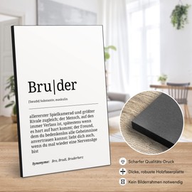 ARTFAVES® Word explanation brother, definition picture, black and white as a gift, wooden sign with saying on the theme of siblings, family, brother