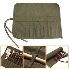iwobi Paint Brush Bag, 22 Slots Watercolour Pencils, Canvas Bag for Brushes, Oil Paintings, Brushes, Rollers, Army Green (Pencils Not Included)