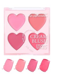 4 Colors Cream Blush Palette - Peach Pink Cream Blusher - Matte Blush Natural for Cheeks, Eyes - Full Coverage Blush Balm Face Makeup Moisturising, Blendable, Long Lasting Easy for Beginners