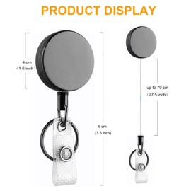 1 Pack Heavy Duty Retractable Badge Reel Metal ID Badge Holder Reel with Belt Clip Key Ring for Name Card Keychain-27.5" Reinforced Steel Wire Cord (Metal 1Pack Black)