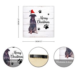 Merry Christmas with Red Hat Japanese Spitz Dog Wooden Sign Plaque Pet Lovers Vintage Wooden Wall Art Decorative For Indoor Holiday Home Classroom Office Housewarming Gift 12x12in