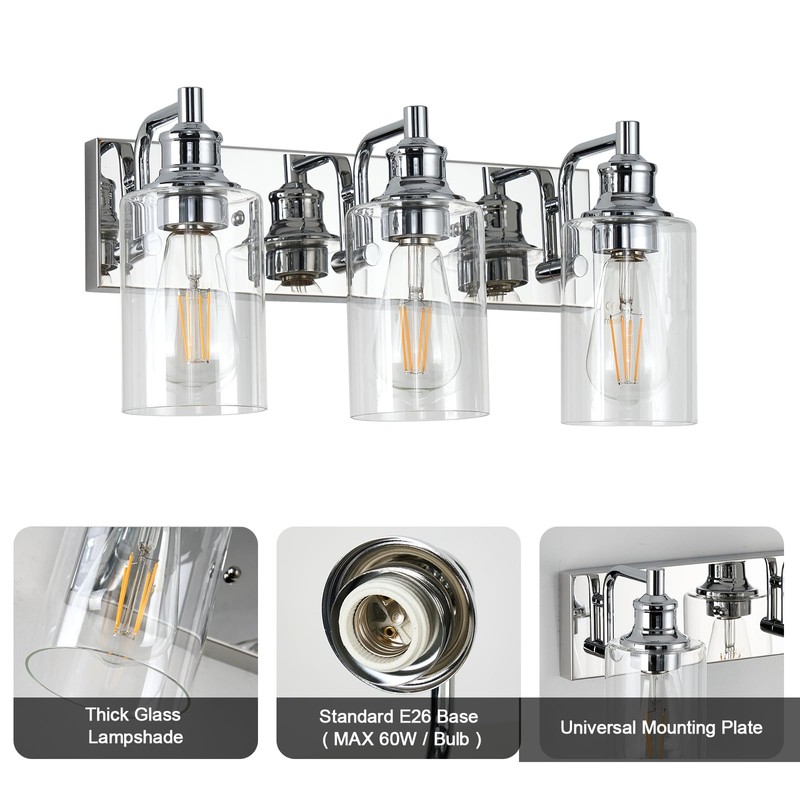 ALAISLYC 3-Light Bathroom Light Fixtures Modern Chrome Vanity Lights for