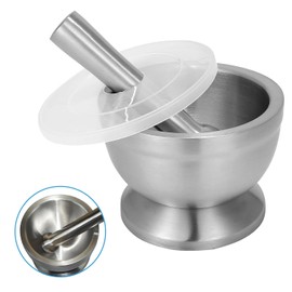 18/8 Stainless Steel Mortar and Pestle Set with Anti Slip Base and Comfy Grip, Stainless Steel Grinding Bowl for Crushing Grinding, Ergonomic Design, Silicone Lid