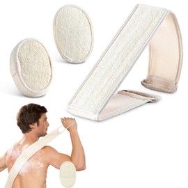 QESSUVNC 3 Stück 40 Zoll Verbesserter Peeling Rückenschrubber aus Natural Schwamm Luffa Natur Luffa Rückenbürste für Männer und Frauen, 100% Natur Luffa Körperpad mit Rücken Gurt