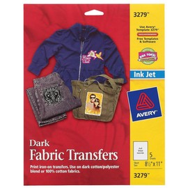 Avery Dark T-Shirt Transfers, For Use on Dark Fabrics, Inkjet Printers, 5 Paper Transfers (03279), White