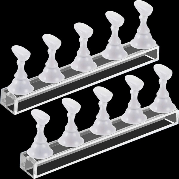 2 Sets Acrylic Nail Display Stand Nail Practice Holder Magnetic Nail Practice Stand Fingernail DIY Nail Design Stand for False Nail Manicure Tool Home Salon Use (White)