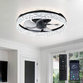 Depuley Ceiling Fans with Lights and Remote: 16" Modern Low Profile Flush Mount Ceiling Fan with App Remote Control - Black Fandelier for Bedroom Living Room Kitchen Dimmable Quiet DC Motor