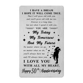Levole Happy 50th Anniversary Card - 50th Anniversary Card Gifts for Him Her, Fifty Year Wedding Anniversary Card Gifts for Husband Wife - Engraved Wallet Card 50 Year Anniversary
