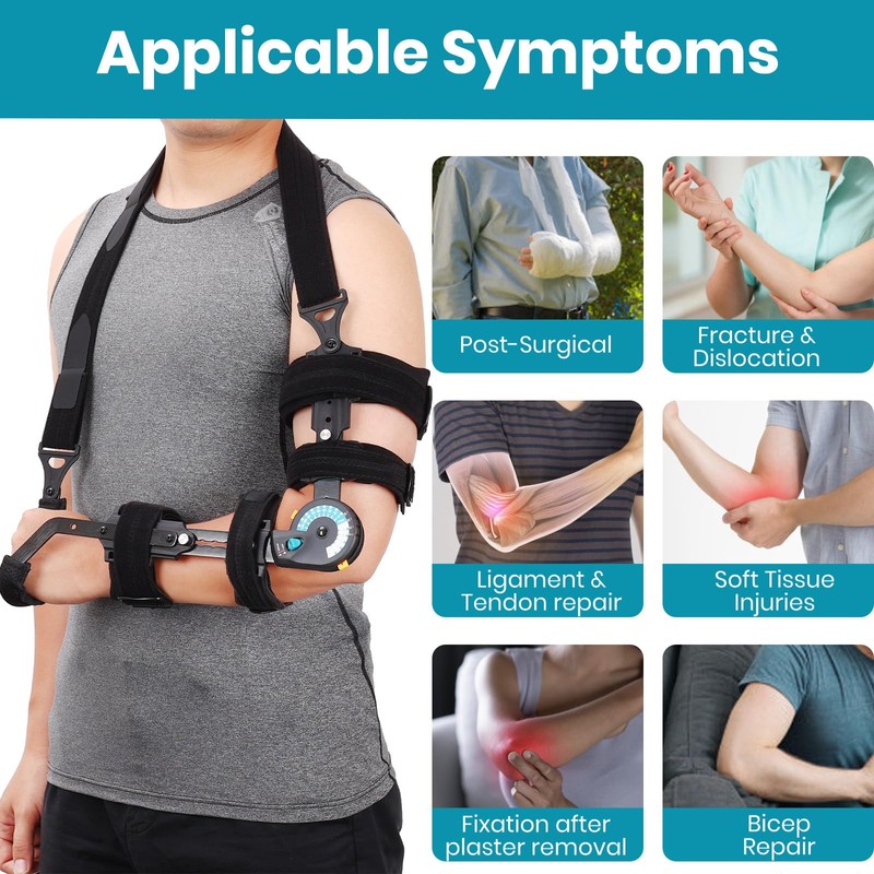 JorWystia Hinged ROM Elbow Brace, Adjustable Post Op Stabilizer Splint