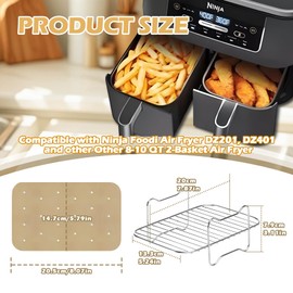 Foodi Air Fryer Rack Set with 2pcs Air Fryer Rack and Liners Disposable - 100pcs Parchment Paper, Ninja Dual Air Fryer Accessories for Foodi DZ201 DZ401-304 Stainless Steel