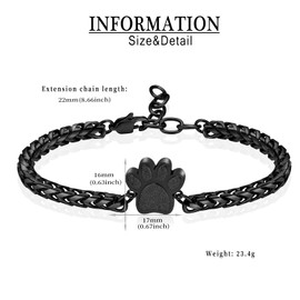 Imrsanl Pet Memorial Gifts Cremation Bracelet for Pets Ashes - Paw Print Cremation Jewelry Urn Pendant for Cat/Dog Ashes Keepsake Jewelry, Stainless Steel, stainless steel