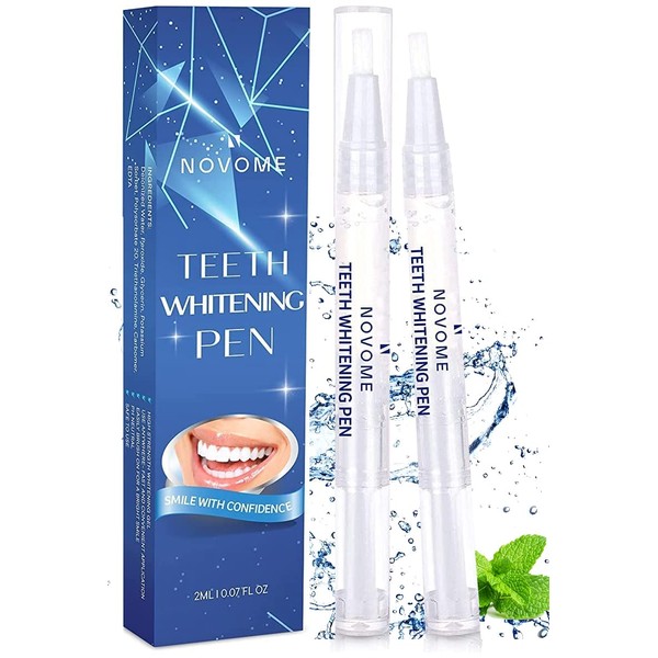 NOVOME Teeth Whitening Pen-2 Pcs, Effective & Painless Tooth Whitening for Teeth Bright White, NOVOME Teeth Whitening Gel with No Sensitivity, Easy to Use, Fast Whitening, Travel-Friendly, Mint Flavor
