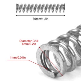 GUNGY Compression Spring Stainless Steel Spring Compression Springs 30 mm Wire Diameter 1 mm Outer Diameter 6 mm Length 30 mm Maximum Spring Force 5.41 kg Pack of 20