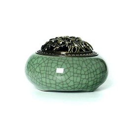 Celadon Incense Burner Bowl - Ceramic Handmade fine Art, with Incense ash Collector, Green Model, Perfect Blend of Home Decoration and Yoga Meditation Storage trinkets.