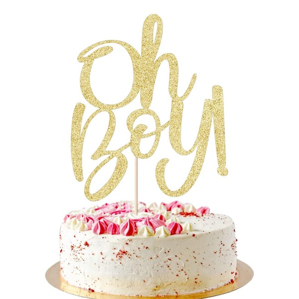 AROKIPPRY Oh Boy - Decoración para tartas, decoración para tartas de fiesta de bebé, bautizo de bebé o revelación de género de bebé, decoración para tartas, color dorado
