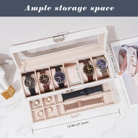 ProCase 6 Slot Watch Box Organizer for Men With Drawer - Father's Day Gift Display Case, Holder, 2-Layer Jewelry Storage - White