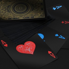 INTEGEAR 2 Decks Plastic Playing Cards, Premium Plastic Waterproof Black Playing Poker Cards Professional Luxury Deck of Cards for Adults