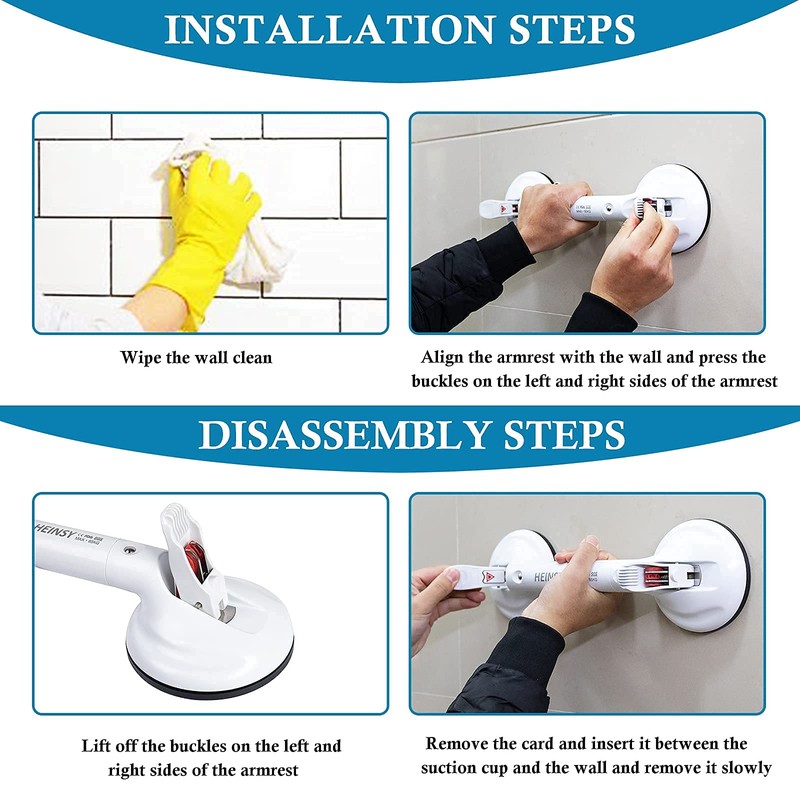 HEINSY 17inch Suction Shower Grab Bar, Portable Shower Handle Bar