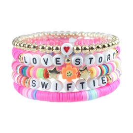 LQIOACU Pearl Bracelet Women's Crystal Bead Bracelet Healing Crystal Bracelets for Women Elasticity Personality Colourful Letter Bracelet Boho Style Jewellery Gifts for Women and Girls, multicoloured