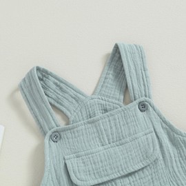 ZZLBUF Baby Girls Boys Cotton Linen Dungarees Shorts Infant Baby Jumpsuit One-Piece Bib Overall Pants with Pockets (A# Green, 12-18 Months)