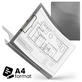 Netuno Pack of 1 Clipboard Folder A4 with Clip Grey Clipboard DIN A4 with Lid Writing Board with Metal Clamp Hard Plate Plastic Writing Case Writing Pad Clipboard DIN A4 Document Holder