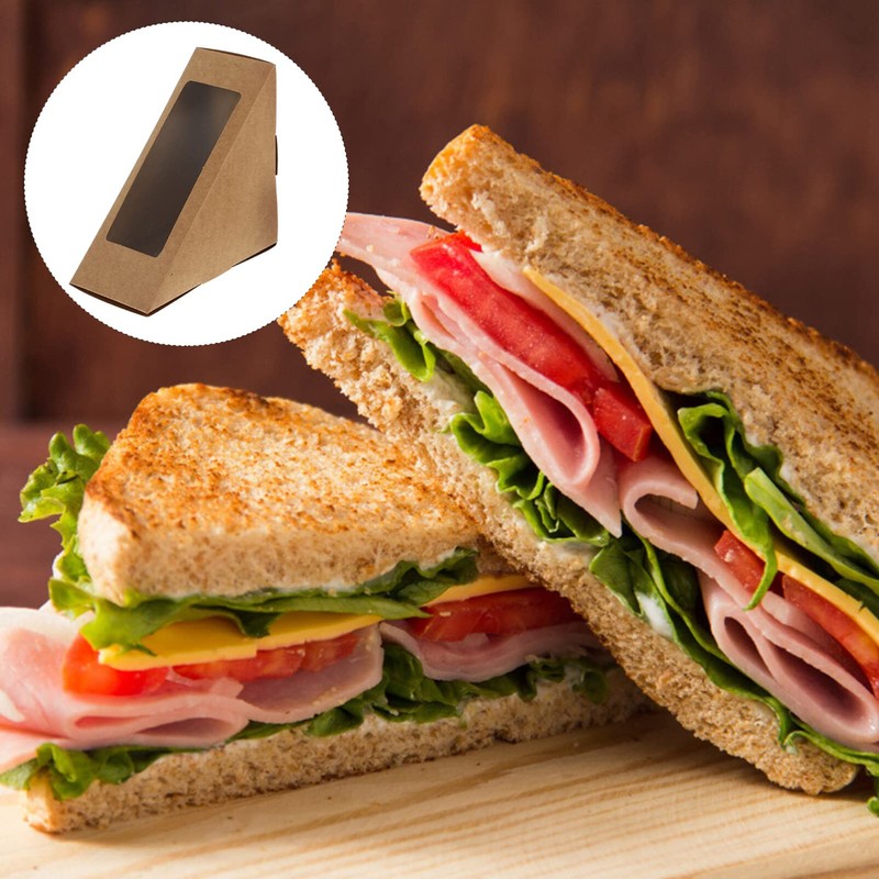 Yardwe 50pcs Triangle Sandwich Boxes with Window Kraft Paper Sandwich
