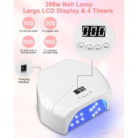 jutyum 298W LED UV Lampe, LED UV Lampe nägel, Nagel Lampe mit 4 Timern, LCD-Display, Sensor, Abnehmbarer Basis, UV Lampe für Gelnägel, Nageltrockner, LED Nagellampe,UV Lampe für Shellac Nägel, Weiß