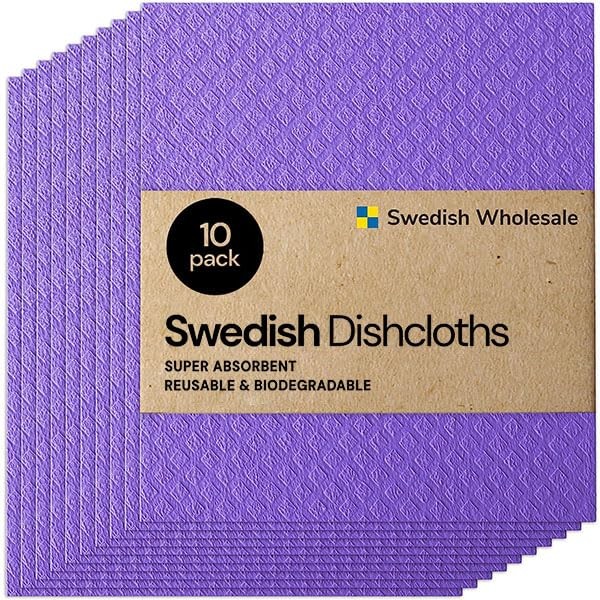 Swedish Wholesale Swedish DishCloths for Kitchen- 10 Pack Reusable Paper Towels Washable - Eco Friendly Cellulose Sponge Microfiber Dish Cloths - Kitchen Essentials - Purple
