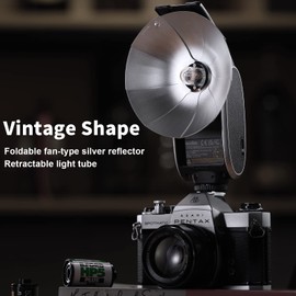 Godox Lux Senior Retro Camera Flash with Fan-Type Silver Reflector and Lithium Battery,GN14 6000K±200K,Auto & Manual Modes Compatible for Canon Nikon Sony Fuji Olympus Cameras