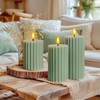 Yongmao Flameless Pillar Candles Stripe Design with Remote Timer, Green