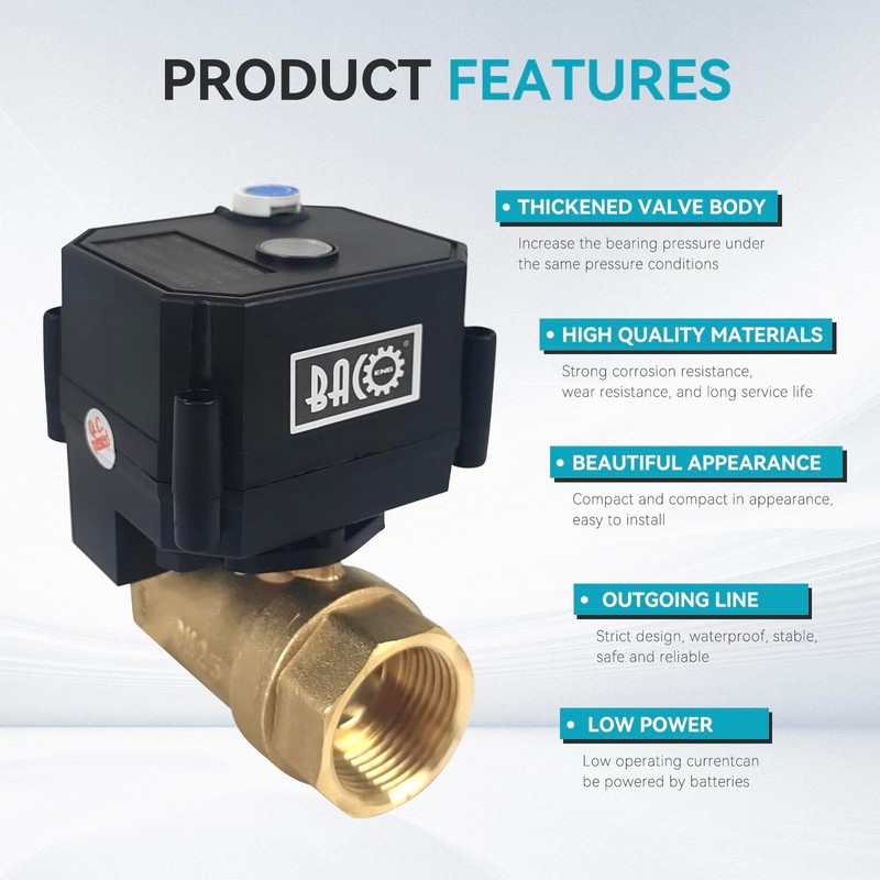 BACOENG Motorized Ball Valve, 2 Wire Auto Return 1" Brass