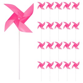 sourcing map 50pcs Windmills for the Yard Garden 15" x 7.5" 4 Leaves Pinwheels Wind Mills Spinners Windproof Waterproof Bird Devices with Stakes for Patio Decor, Pink