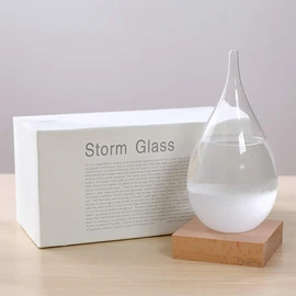 Enkrio Storm Glass Weather Predictor, Weather Station Weather Forecaster with Wood Base, Creative Crystal Glass Bottle for Home & Office Decoration (S)