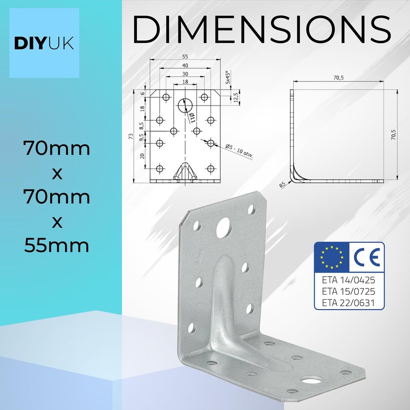 Angle Bracket 70x70x55x2.5mm ( Pack of: 2 ) Heavy Duty