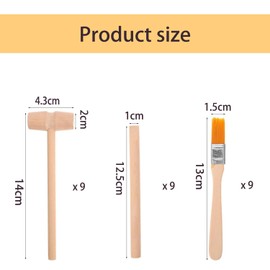 JINJUMEI 9 Sets Wooden Digging Tools for Children, Small Brush Chisel Hammer, Wooden Grave Hammer and Chisel Brush Set, Gemstones Archaeological Excavation Tool Children, Chisel Hammer Learning Toy