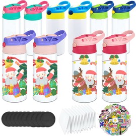 Gekestory Kids Sublimation Tumblers, Sublimation Water Bottle Blanks, 6PACK 12oz Straight Double Wall Kids Sippy Cups, Blank Cups for Heat Transfer, with DIY Stickers Shrink Wrap Rubber Base (6)