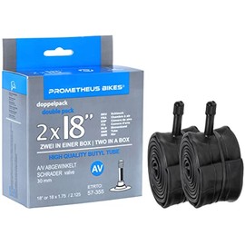 Prometheus Inner Tube 2 x 18 Inch AV Schrader for Children's Bicycle Inner Tube 18 Inch or 18 x 1.75 to 2.125 - Nickel Plated Thread - Twin Pack