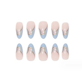 Uñas Postizas Cortas Almendra Prensa En Uñas Francesas Consejos Cubierta Completa Remolino Uñas Falsas para Mujeres y Niñas 24Pcs