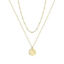 Befettly Full Moon Layered Necklace 14K Gold Fill Dainty Hammered Cute Beads Chain Layering Necklace CK10-Full Moon Layered